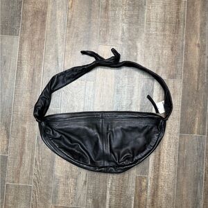 Free People Idle Hands Sling Hobo Black Lamb LEATHER Bag Boho Crescent